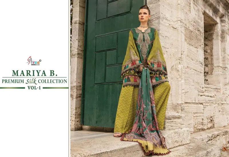 Premium Silk Collection Vol 1 By Mariya B Japan Satin Silk Printed Pakistani Suit Wholesale Online
 